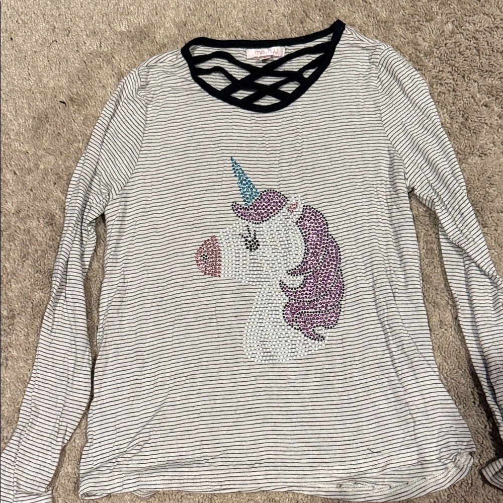 me.n.u. Striped Unicorn Long Sleeve Tee